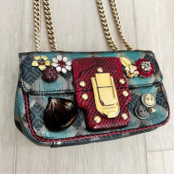 Dolce & Gabbana Mini Lucia Bag | Jacquard Lurex Fabric Snakeskin Embellished - Picture 3 of 8